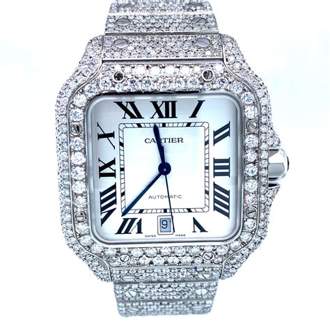 cartier santos full diamond watch|cartier santos diamond watch price.